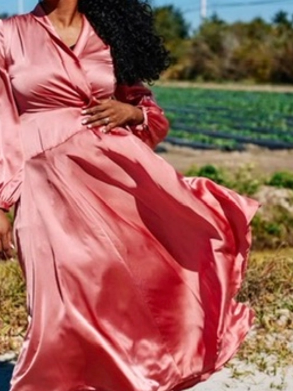 NWT Pink Nastygal Satin Wrap around dress - Picture 2 of 3